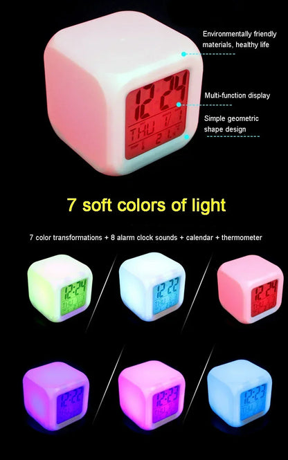 New 8x8x8cm Anime Pokemon Pikachu Electronic Alarm Clock Digital Clock Luminous Watch Color Changing Child Student Figure Gift