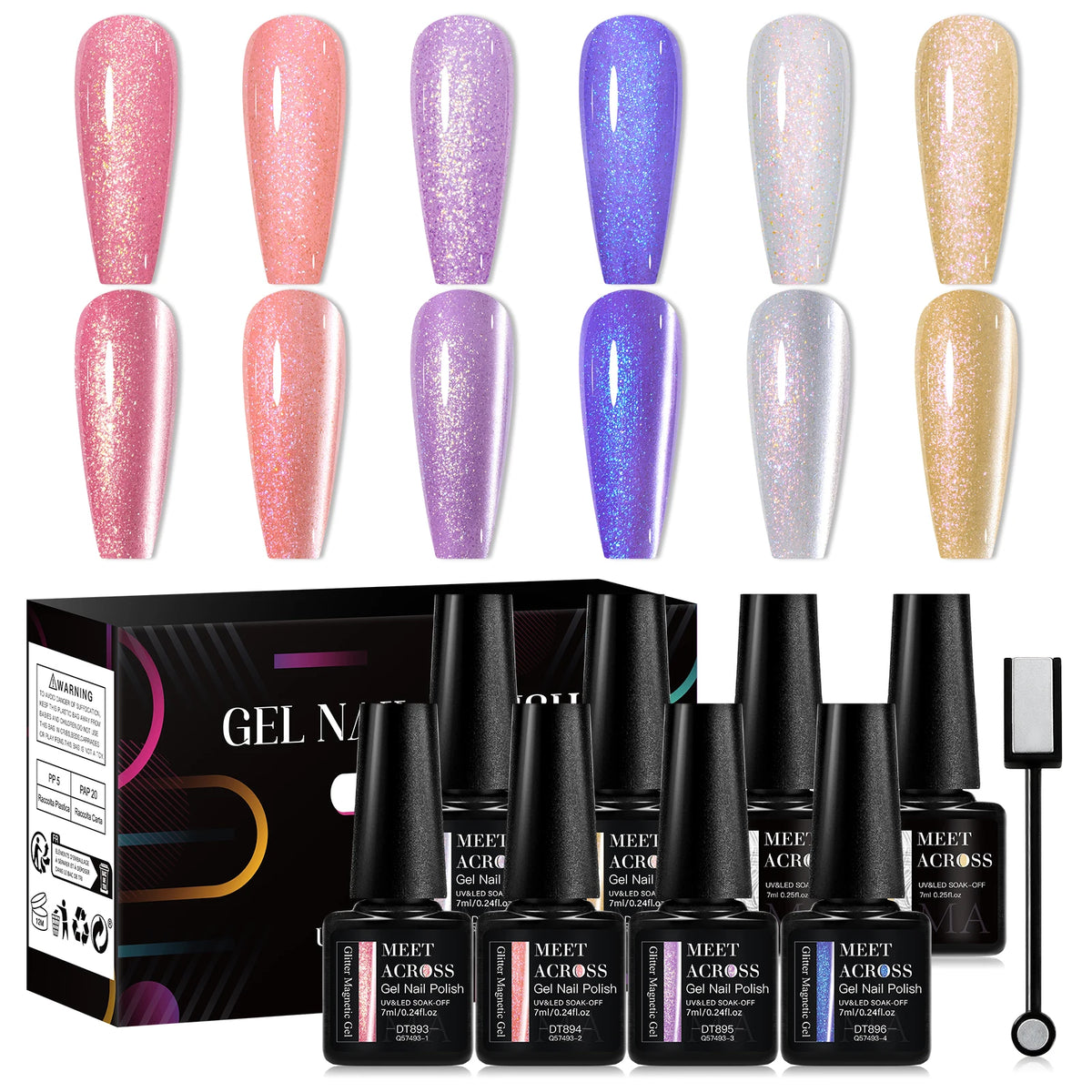 MEET ACROSS 6PCS/SET Cat Magnetic Gel Polish With Magnetic Stick And Box For Nails Semi Permanent Nail Art Gel Varnish Manicure