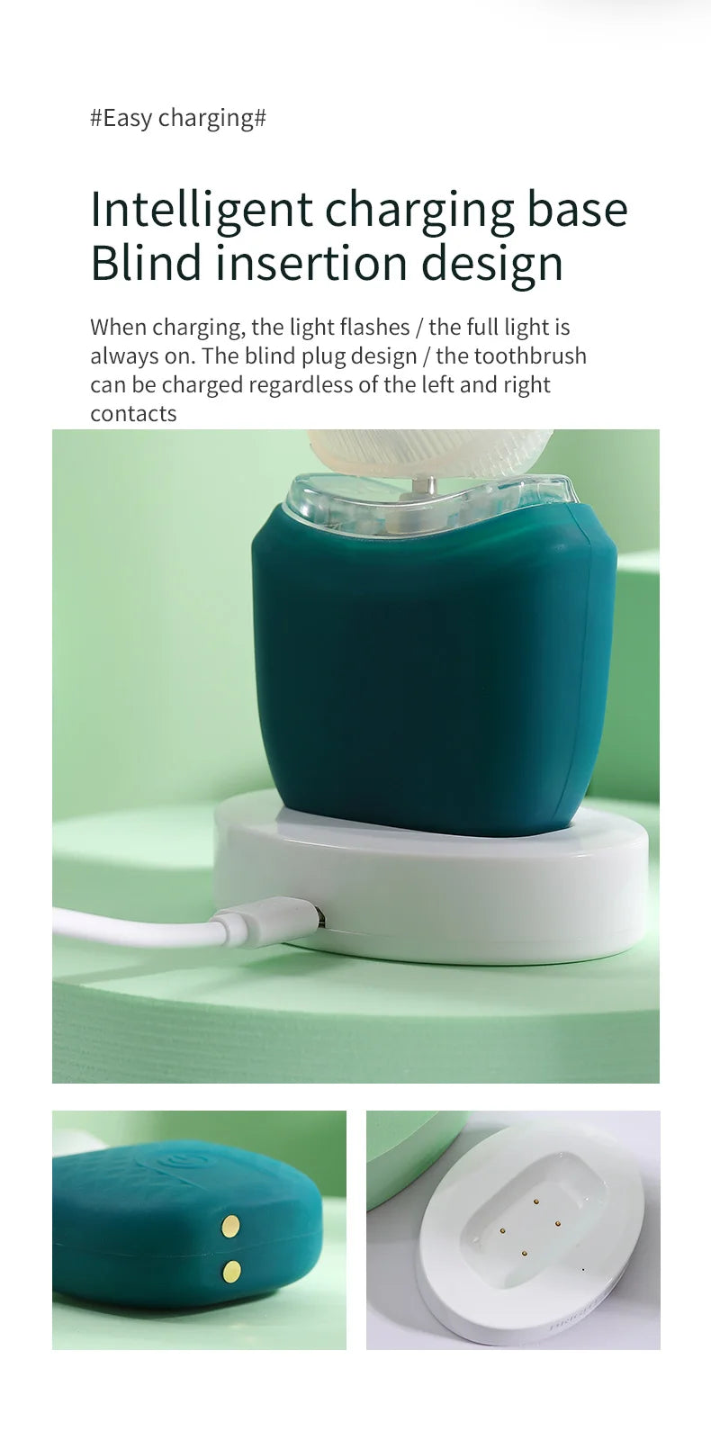 Electric Toothbrush for Adult Automatic USB Charge U-Shaped Toothbrush 360 Degrees Intelligent Rechargeable Toothbrus