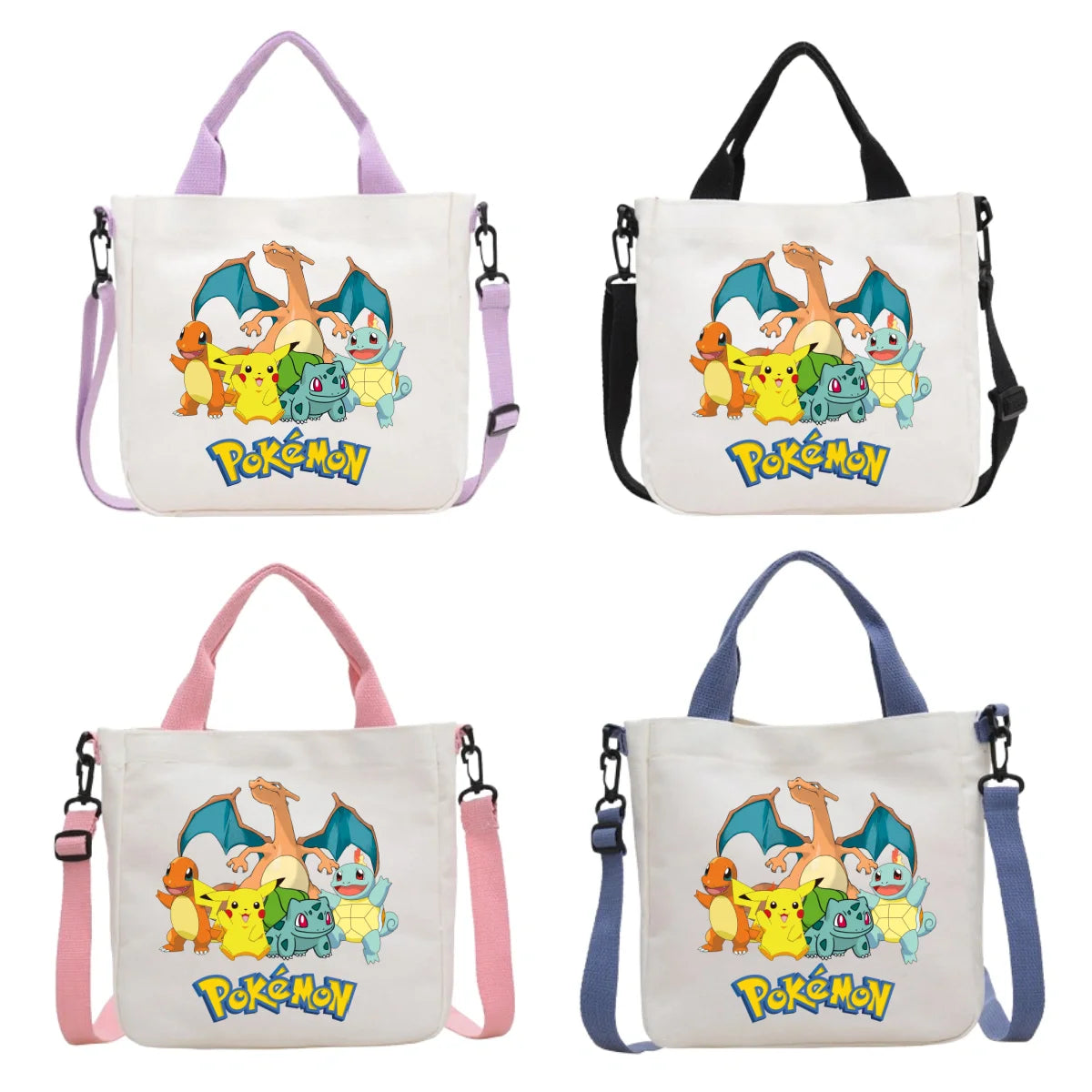 Anime Pokemon Pikachu Canvas Shoulder Bag Cute Cartoon Pattern Print Handbag Boys Girls Leisure Crossbody Bag Birthday Gift