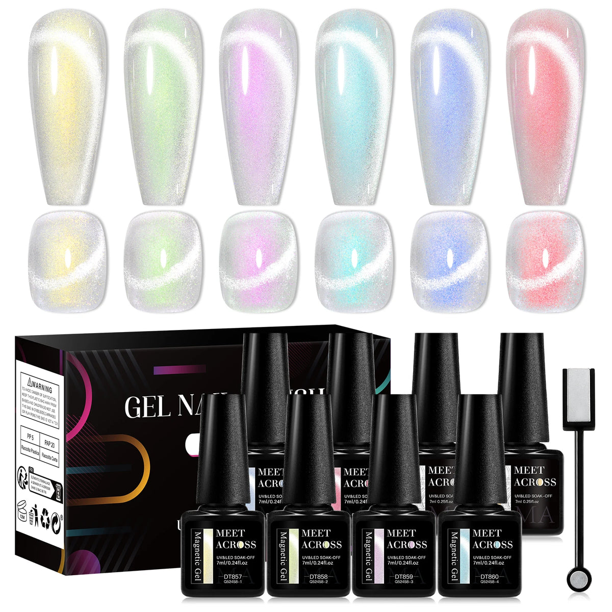MEET ACROSS 6PCS/SET Cat Magnetic Gel Polish With Magnetic Stick And Box For Nails Semi Permanent Nail Art Gel Varnish Manicure