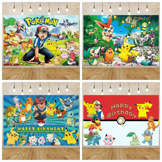 Cartoon Cute Kid Birthday Party Decorations Backdrop Pikachu Theme Photography Background Baby Shower Banner Photo Booth Props