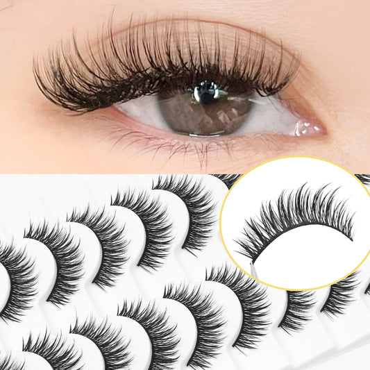10 pairs of cat-eye false eyelashes, with a natural and thick appearance, length 10-15 millimeters, suitable for beginners