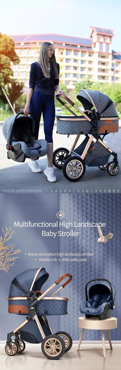 3in1 High Landscape Baby Stroller with car seat Newborns Infant Portable Baby Carriage ISOfix Base Multi functional strollers