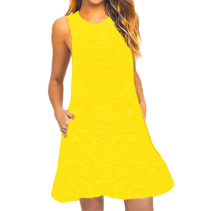 MAXAKG Summer Casual Swing T-Shirt Dress: Loose Sleeveless Beach Cover-Up with Pockets