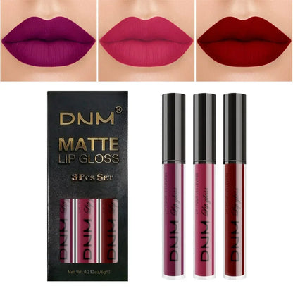 3 Colors/set Matte Velvet Lip Gloss Non-Stick Cup Waterproof Long-lasting Liquid Lipstick Cosmetic Keep 24 Hours Fashion Makeup