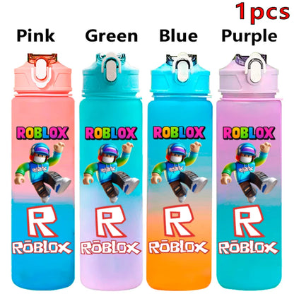 750ml Roblox Cartoon Large Capacity Gradient Color Straw Bottle Camping Drinking Tools Student Game Periphery Plastic Sports Cup