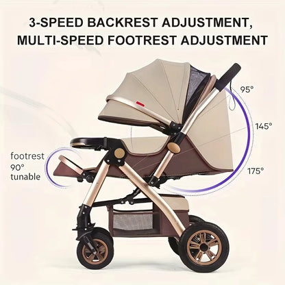Foldable Baby Stroller Sit & Lie Portable 360° Swivel Front Wheel Trolley Cart Large Two-way Stroller with Sunshade for Infants