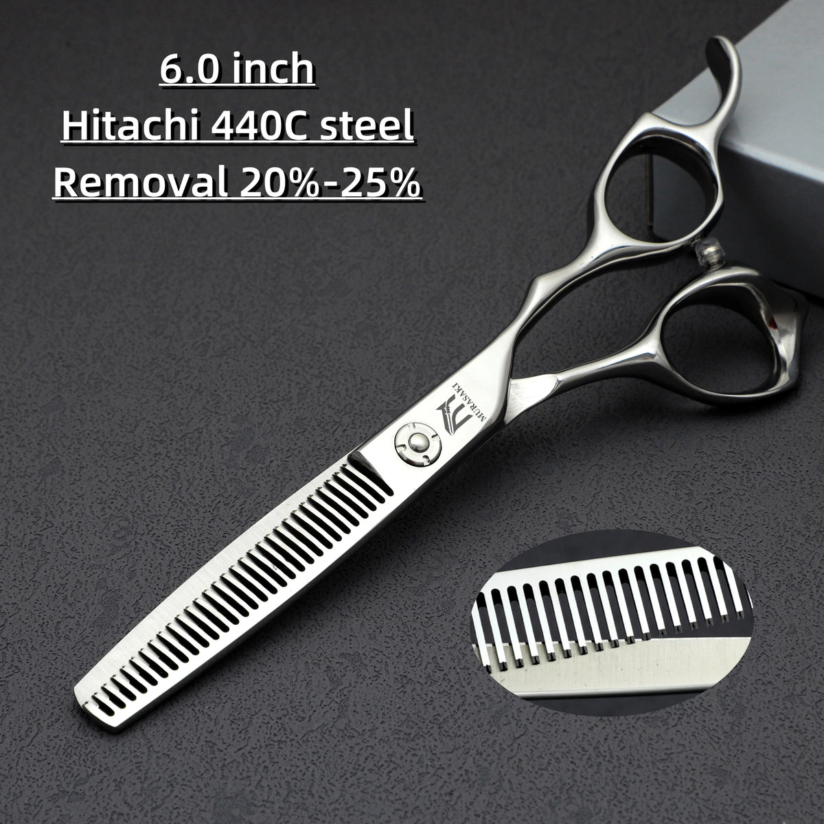 MURASAKI 6.0 inchhair thinning scissors，Professional Barber Accessories，Made by Hitachi 440C Steel，High-end Hair Cutting Tools