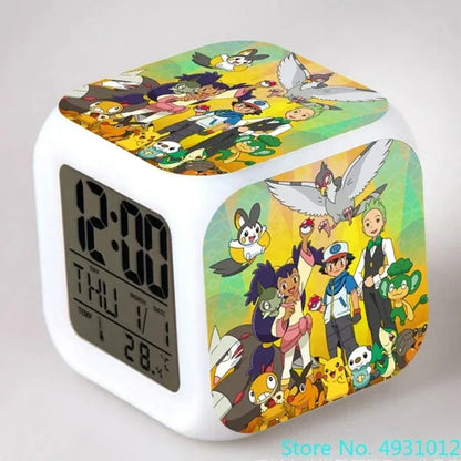 New 8x8x8cm Anime Pokemon Pikachu Electronic Alarm Clock Digital Clock Luminous Watch Color Changing Child Student Figure Gift