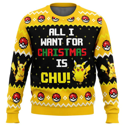 Bandai Pokemon Anime Peripheral Pikachu Adult Kids Ugly Christmas Crewneck Sweatshirt Soft Comfy Loose Plus Size Autumn Winter