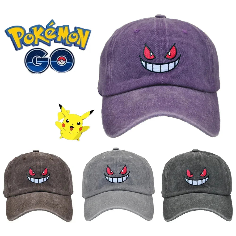 Anime Pokemon Hats Pocket Gengar Unisex Solid Color Summer Sunburn Protection Baseball Caps Adjustable Sunshade Hat Gifts
