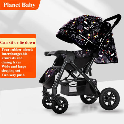 Foldable Baby Stroller Sit & Lie Portable 360° Swivel Front Wheel Trolley Cart Large Two-way Stroller with Sunshade for Infants