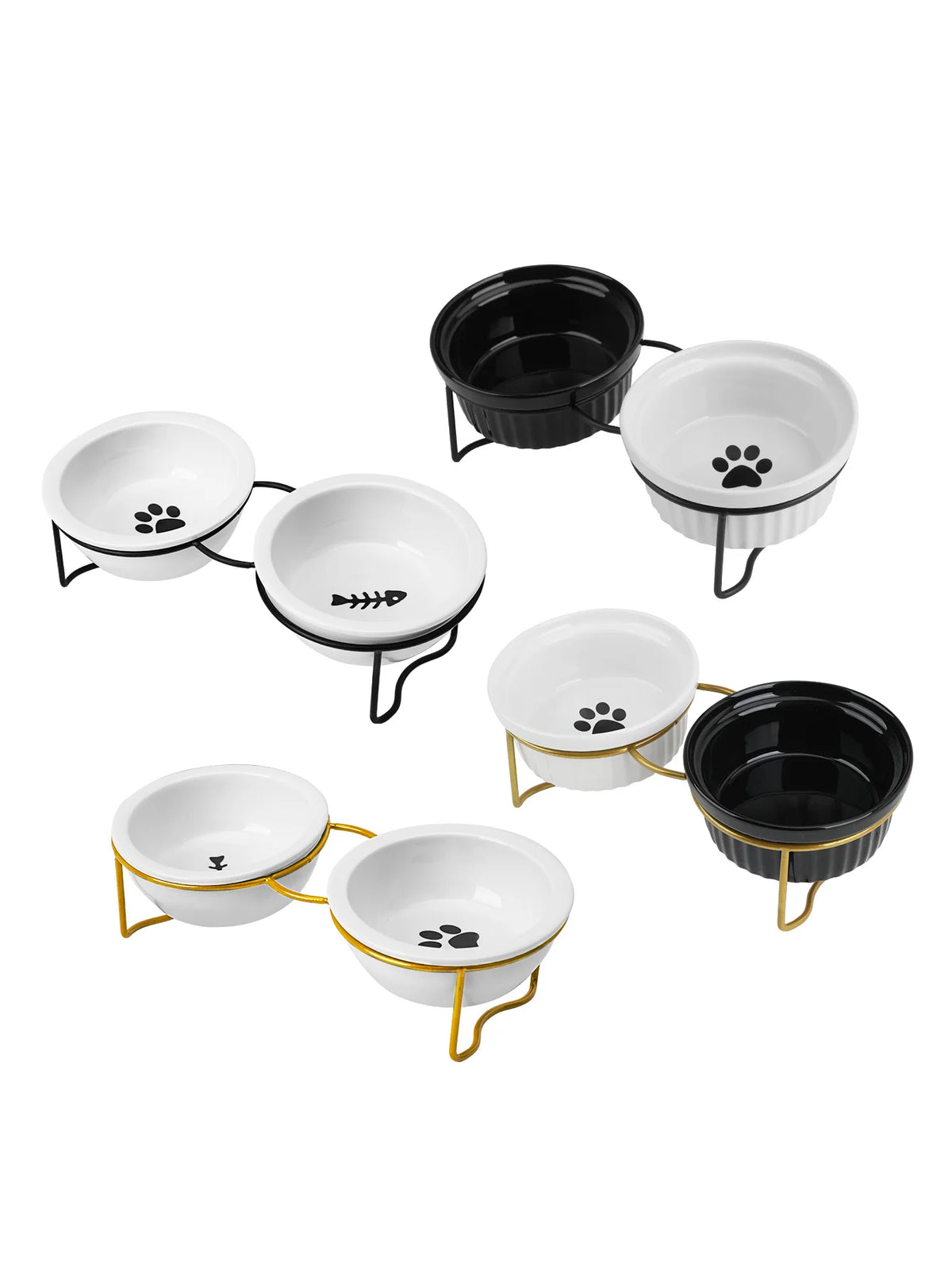 1 Set Elevated Ceramic Cat Bowls 1 Set Non-Slip Ceramic Cat Food And Water Bowls With Iron Bracket, Elevated Tilted Cat Feeder