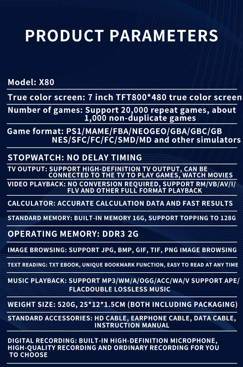Coopreme X80 Portable Game Console 7-inch HD Large Screen Arcade PS1 Emulator Multi-function Nostalgia Classic PSP Handheld Game