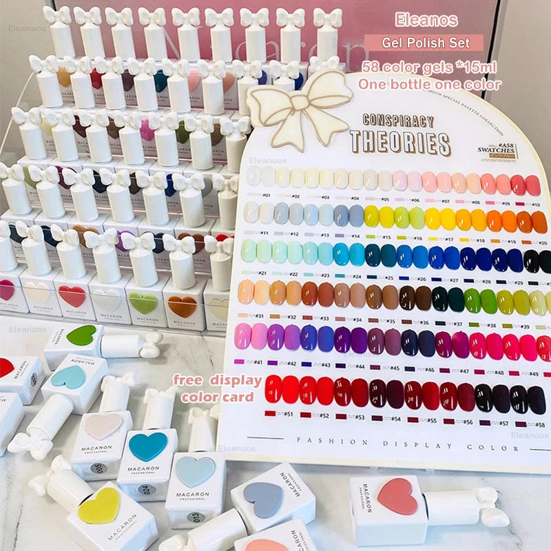 Eleanos 58 Colors Macaron Nail Gel Polish Set TPO FREE Gel Varnishes Nail Salon Wholesale Marnicure UV Gel Learner Kit 15ml