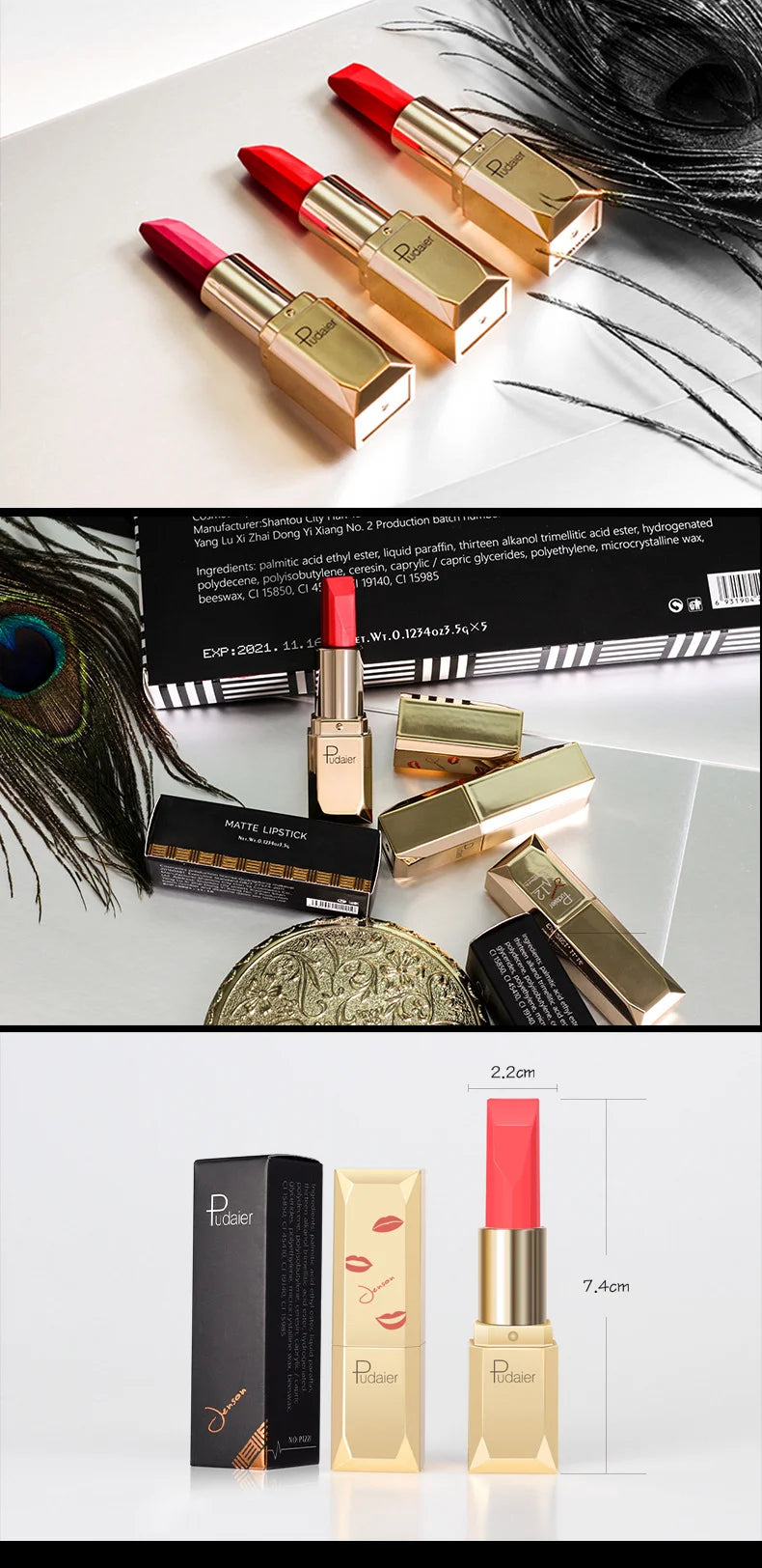 Velvet Smooth Matte Lipsticks, Waterproof Non-stick Cup Lasting Make-up Moisturizing Solid Lipstick