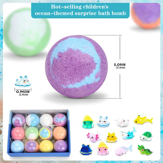 New Bath Bombs Gift Set with Toy Surprise Inside Natural Sea Salt Fizz Balls for Kids Children's Bathtub Fun Gift for Boys Girls