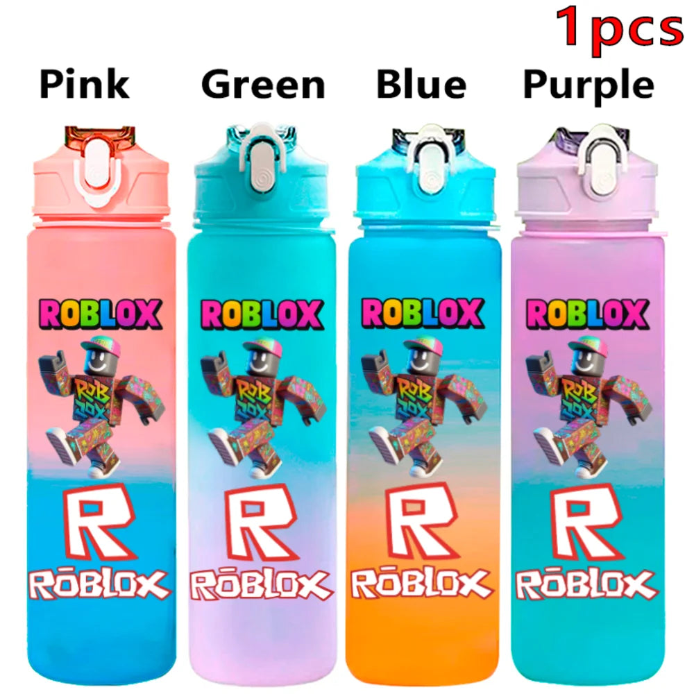 750ml Roblox Cartoon Large Capacity Gradient Color Straw Bottle Camping Drinking Tools Student Game Periphery Plastic Sports Cup
