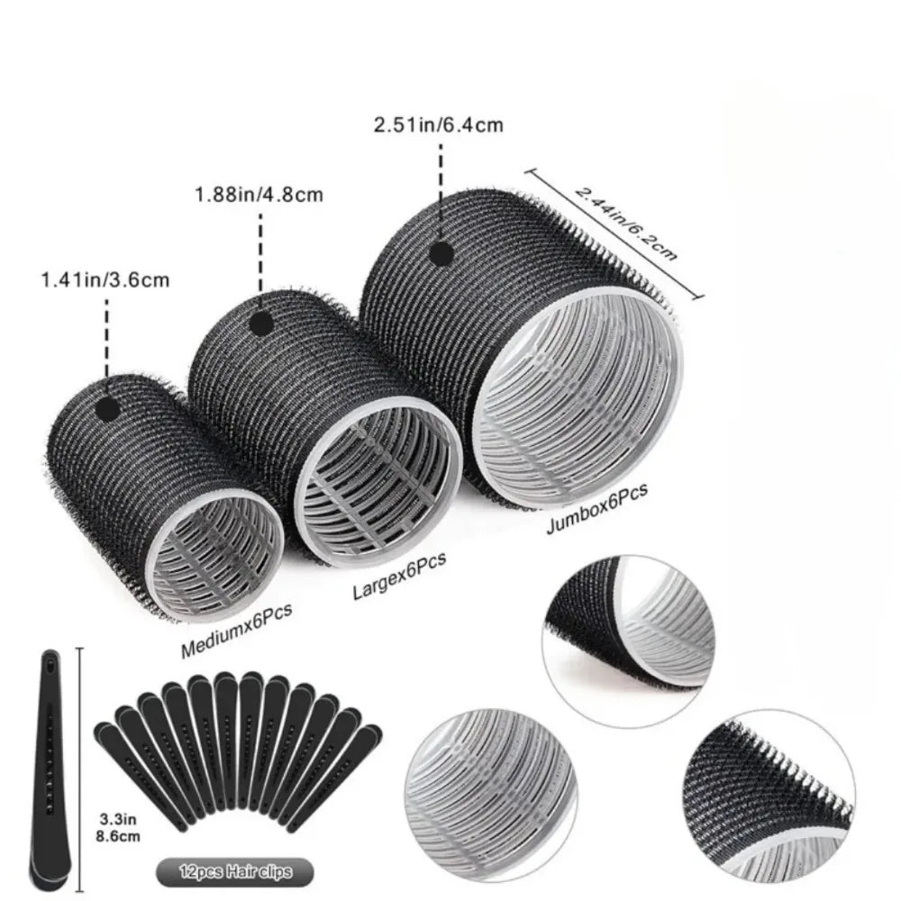 30pcs/Set Heatless Hair Styling Kit Self-Grip Rollers with 18pcs Hair Rollers and 12pcs Clips for DIY Hair Styling Easy To Use