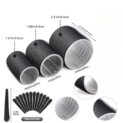 30pcs/Set Heatless Hair Styling Kit Self-Grip Rollers with 18pcs Hair Rollers and 12pcs Clips for DIY Hair Styling Easy To Use