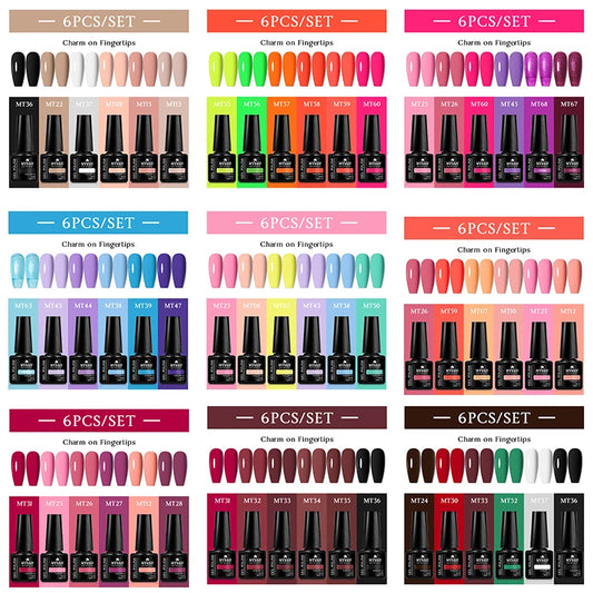 MTSSII 6Pcs/Set Colorful Gel Nail Polish Set for Nails Semi Permanent UV Gel LED Nail Art Varnish Kit for Manicure Nail Supplies