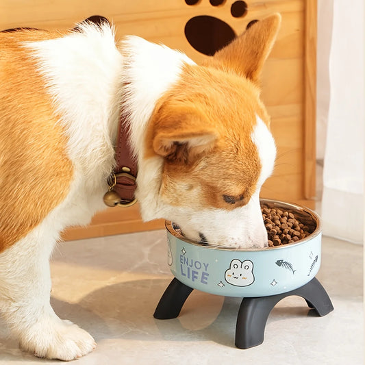 Stainless Steel Non-Slip Pet Bowl with Cute Pattern - Elevated, Spill-Proof Design for Small Dogs&Cats Neck Care Tall Cat Bowl