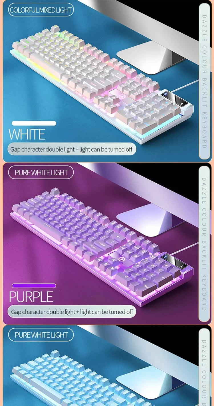 K500 Pink Keyboard Mixed Color White Pink Keycaps 104 Keys Wired Gaming Keyboard for Laptop PC