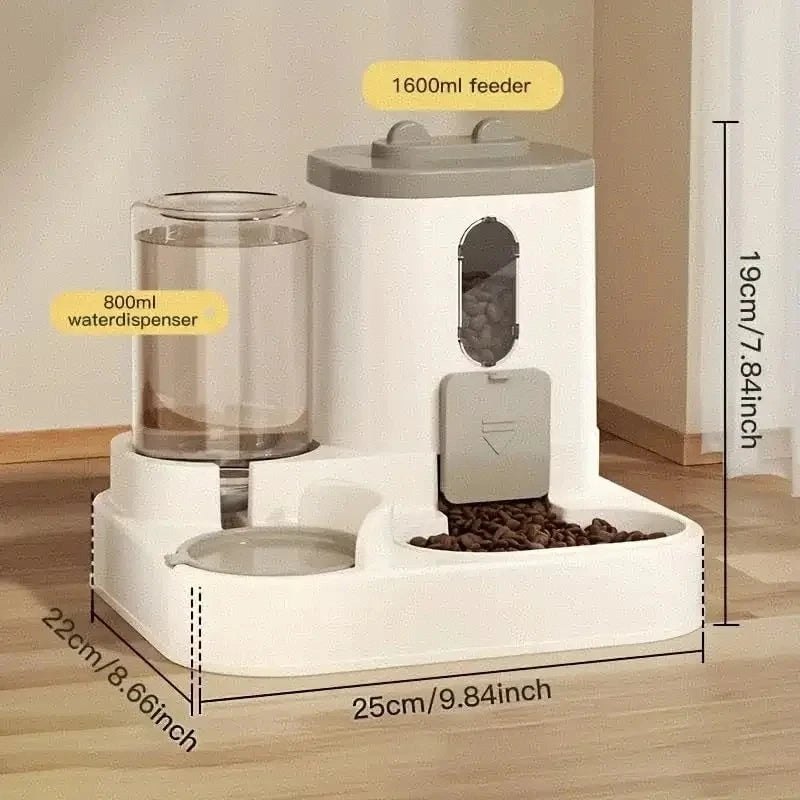 Dog & Cat Automatic Feeder & Waterer Set: Gravity Design, Leak-Proof, Spill-Proof, Anti-Slip, Easy to Clean, Built-In Food Bowl