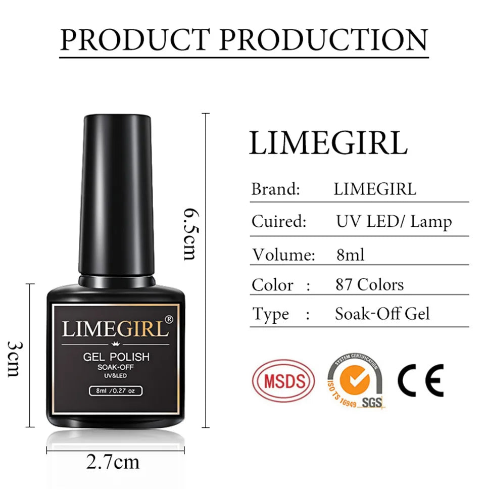 LIMEGIRL 10 Colors Nail Gel Set UV Soak Gel Base Coat Gel with Laser Powder Nail Art DIY Semi-Permanent Gel Varnish Kit