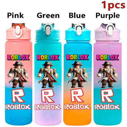 750ml Roblox Cartoon Large Capacity Gradient Color Straw Bottle Camping Drinking Tools Student Game Periphery Plastic Sports Cup