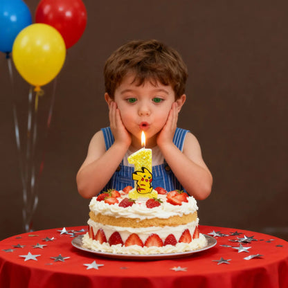Birthday candle yellow Pikachu party cake decoration plug-in digital candle 0-9