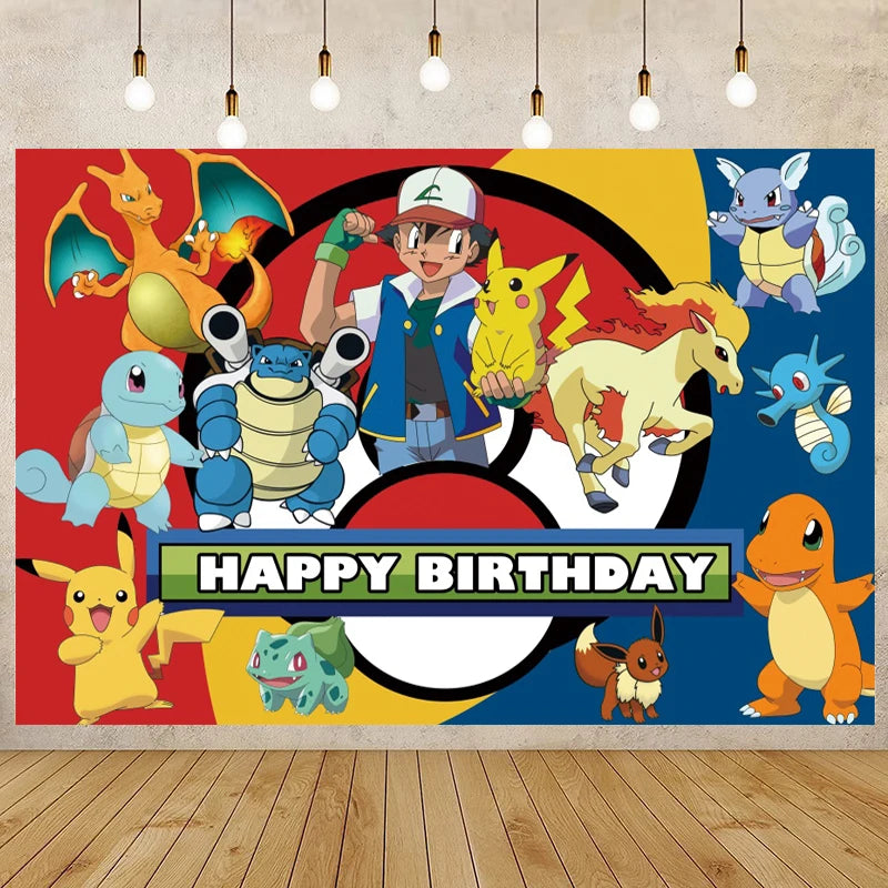 Cartoon Cute Kid Birthday Party Decorations Backdrop Pikachu Theme Photography Background Baby Shower Banner Photo Booth Props
