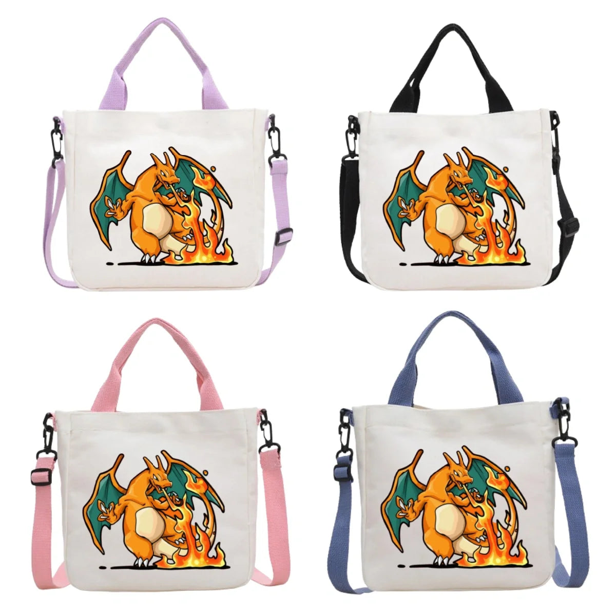 Anime Pokemon Pikachu Canvas Shoulder Bag Cute Cartoon Pattern Print Handbag Boys Girls Leisure Crossbody Bag Birthday Gift