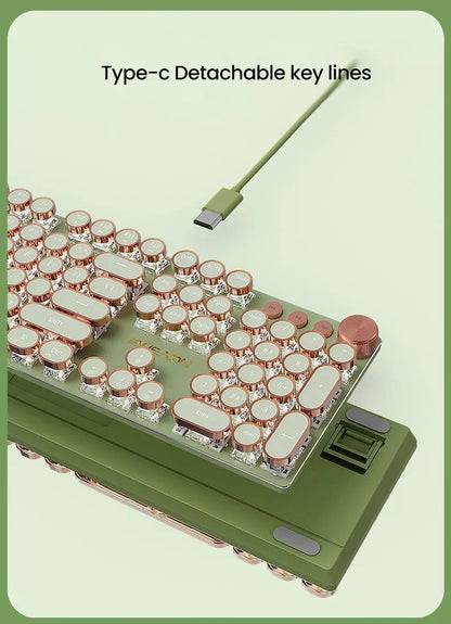 EWEADN V20 Mechanical Keyboard Wired Cute 104 Keys Round Keycaps Gaming Keyboard Retro Punk White Backlit Office Computer Mute