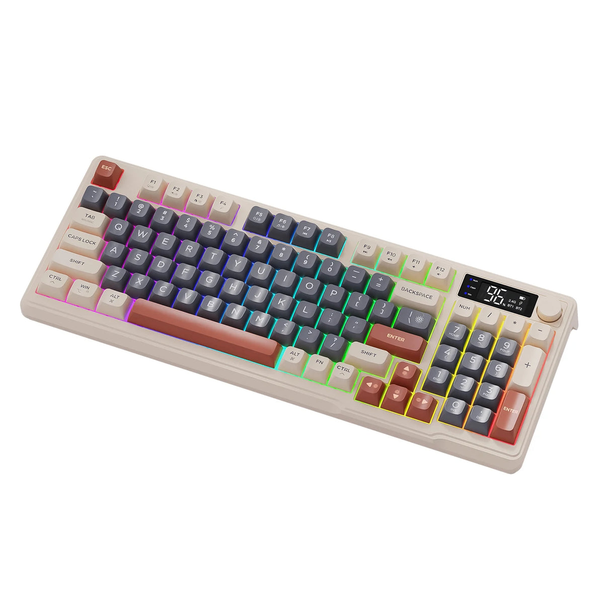 FREEWOLF M96 Wireless Dual-Mode Keyboard with Intelligent Screen,2000mAh Battery & PBT Keycaps,Compatible with Multiple Systems