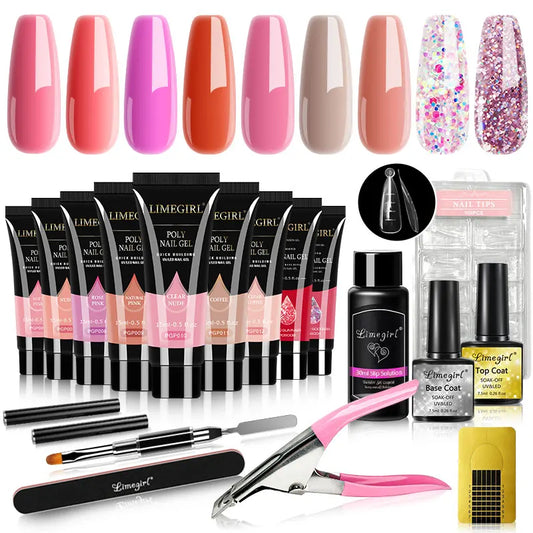 LIMEGIRL Set Poly Nail Gel for Extension Gel Set Manicure Acryl Gel Varnish Set 15ML Acrylic Liquid Nail Art Nail Kit UV Gel Kit