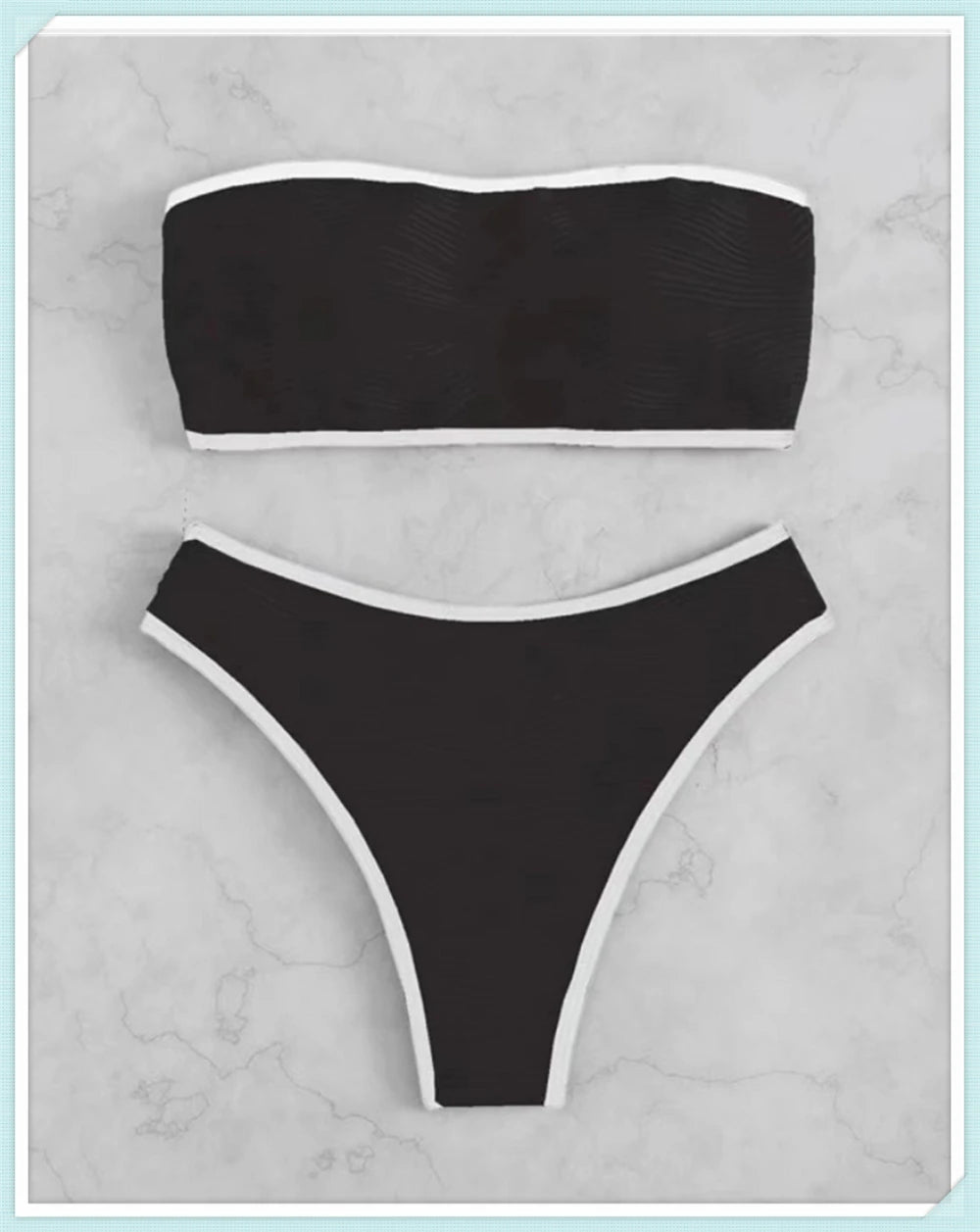 Sexy Bandeau High Waist Bikini 2023 Women Triangle Swimsuit Stitch Detail Swimwear Padded Bathing Suit Female Solid Beachwear