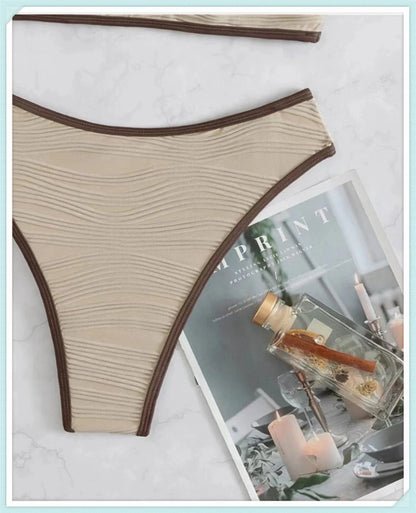 Sexy Bandeau High Waist Bikini 2023 Women Triangle Swimsuit Stitch Detail Swimwear Padded Bathing Suit Female Solid Beachwear