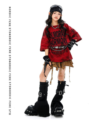 Girls Hiphop Group Jazz Dance Performance Clothes Loose Short Sleeve Top Pants Street Dance Costumes Wear