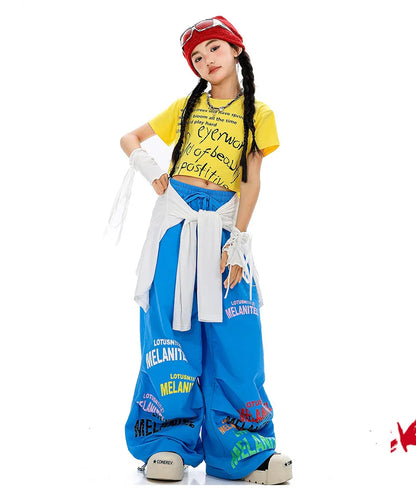 Girls Hiphop Group Jazz Dance Performance Clothes Loose Short Sleeve Top Pants Street Dance Costumes Wear