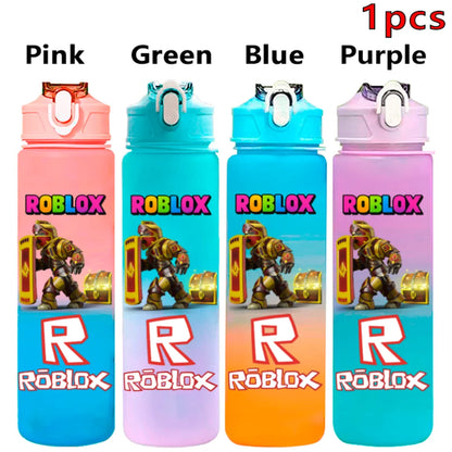 750ml Roblox Cartoon Large Capacity Gradient Color Straw Bottle Camping Drinking Tools Student Game Periphery Plastic Sports Cup