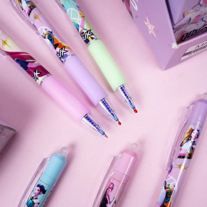 NEW Anime Girls  0.5mm Erasable Gel Pen - Refillable & Retractable Black Ink Friction Pen for School Office Supplies