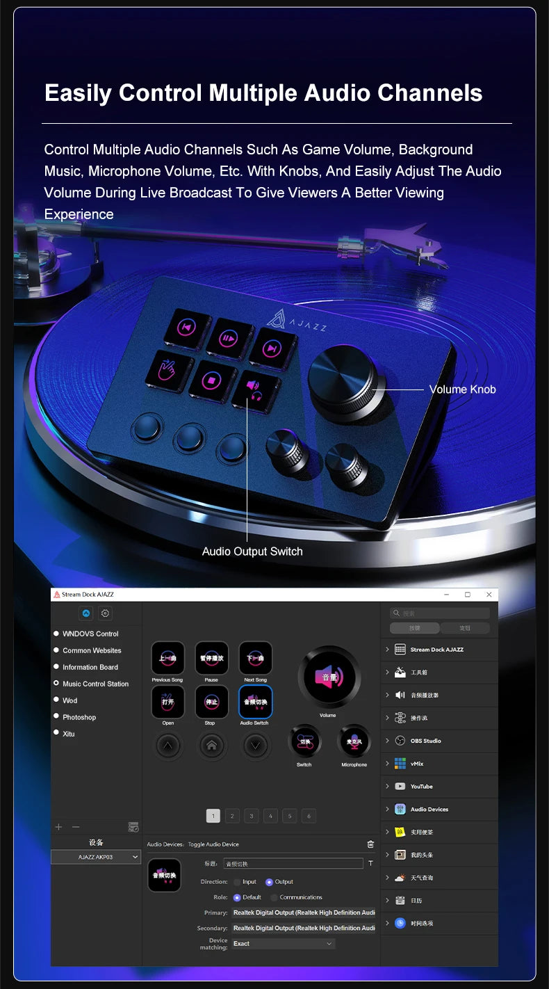 Ajazz AKP03E/153E Desktop Helper Desk Console Panel Controller Programmable Macro Custom Button Mini Keyboard Multiple Scenario