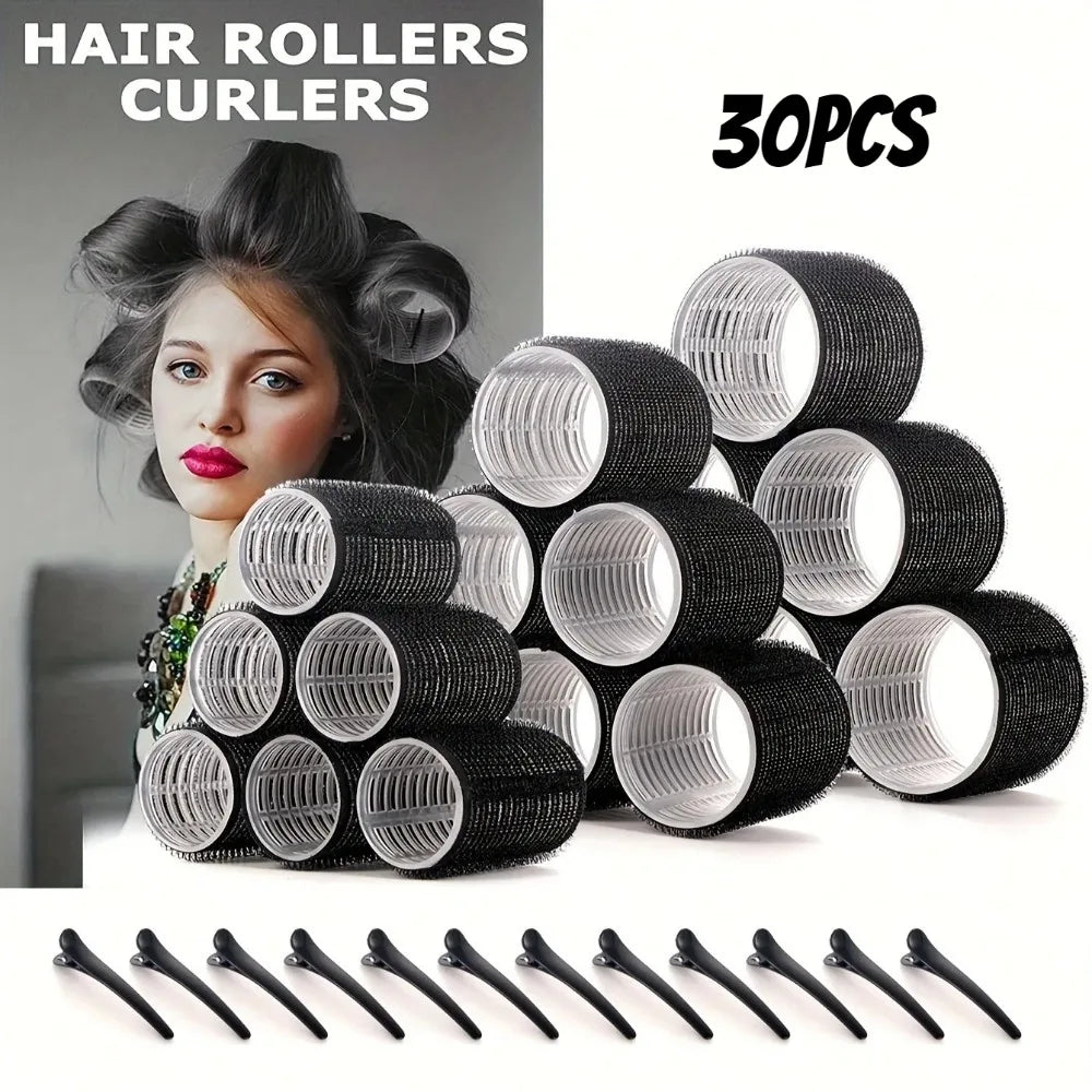 30pcs/Set Heatless Hair Styling Kit Self-Grip Rollers with 18pcs Hair Rollers and 12pcs Clips for DIY Hair Styling Easy To Use