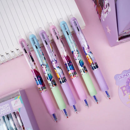 Cute High-Value Press Erasable Gel Pens, Kpop Girls Design 0.5mm, Creative Student School Stationery Supplies Gift