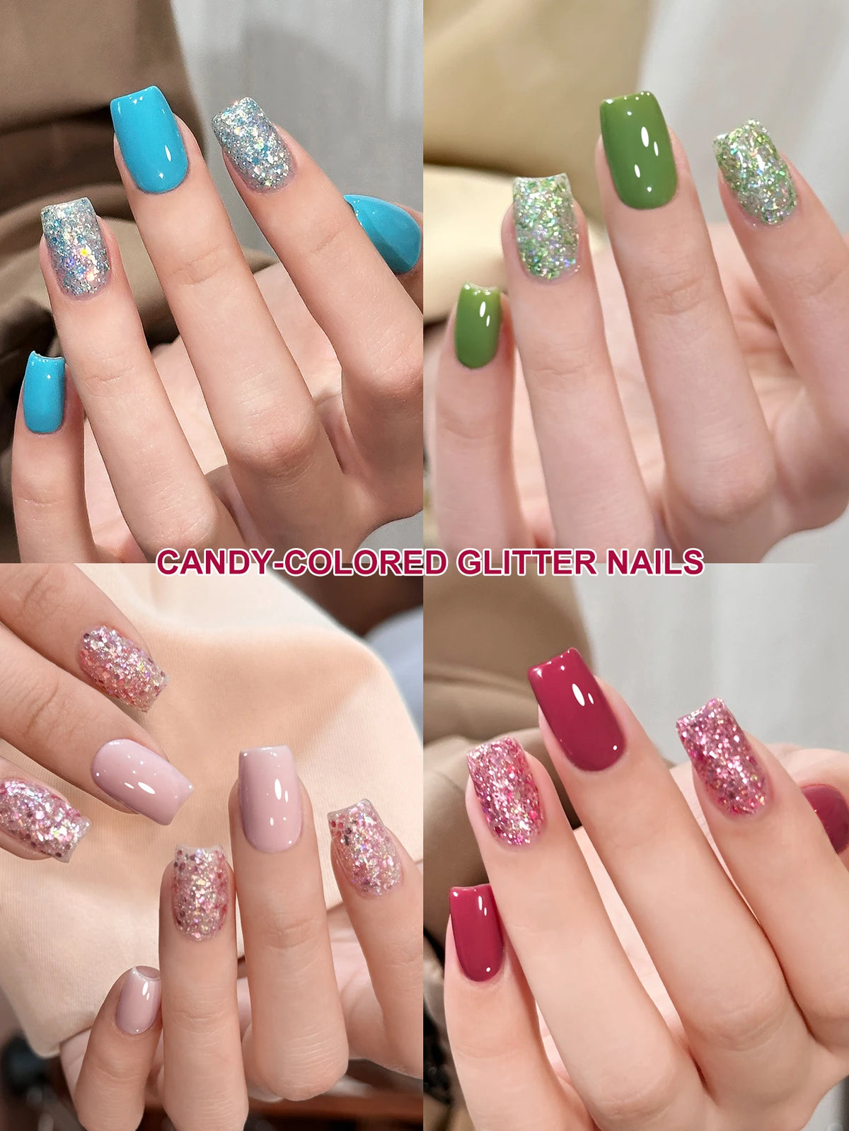 2/16pcs Nail Art Candy Sequins Solid Color Nail Polish Gel Set, Color Sequins with Solid Color Shiny Gloss Nail Art DIY
