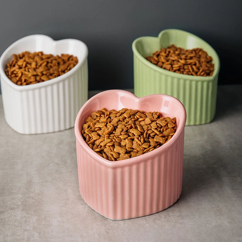 Slanted Ceramic Cat Bowl with Stand - Anti-Tip Elevated Cat Food Dish for Neck Protection, Cute Pet Feeding Bowl dogs universal