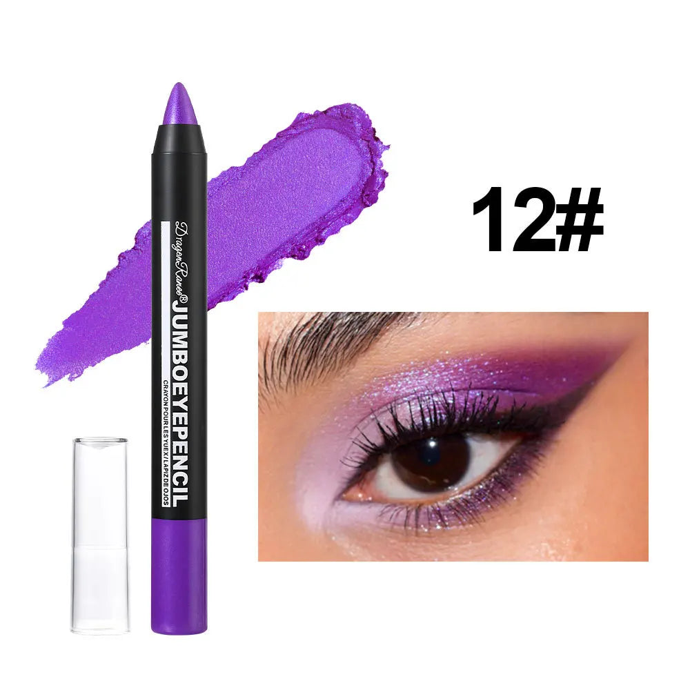 Smoky Dark Green Eyeshadow Pencil Stick Waterproof Pearlescent 12 Colors Metallic Glitter Eye Shadow Highlighter Pen Makeup Tool