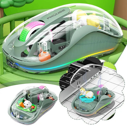 Notebook Luminous Transparent Mouse Wireless Bluetooth Three-Mode Charging Ergonomic Magnetic Doll Mouse For Tablets Laptop